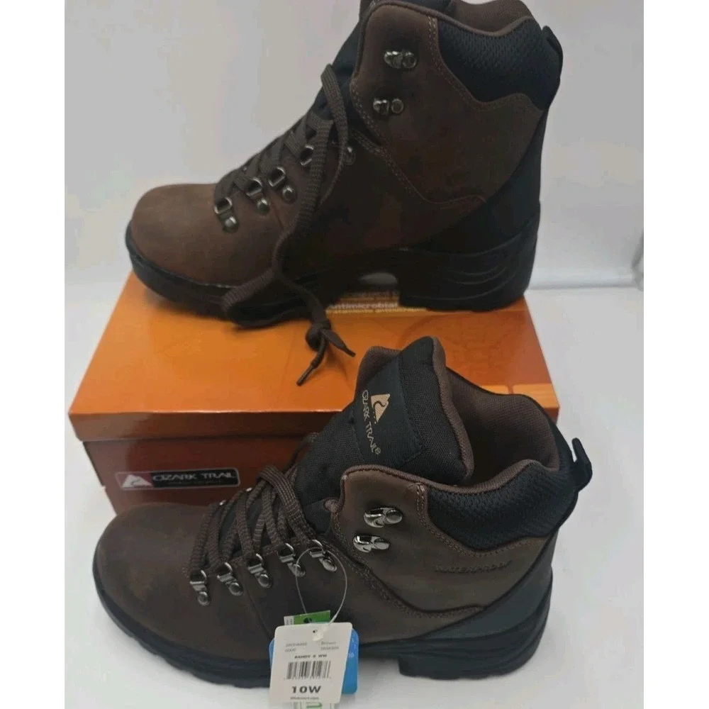 Mens Brown Leather Sneakers Size 10 W Ozark Trail Hiking Shoes NEW